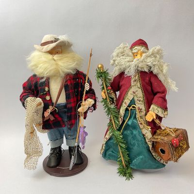 Vintage Handcrafted Santa Claus Figures - Fishing & Forest Themes