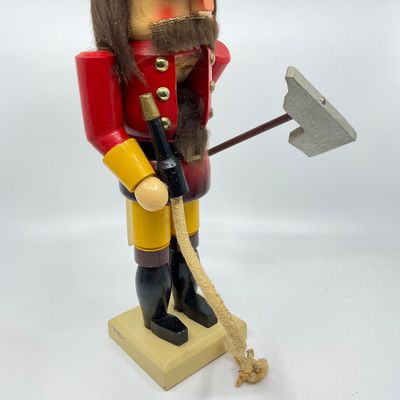Vintage Wooden Firefighter Nutcracker with Axe and Hose