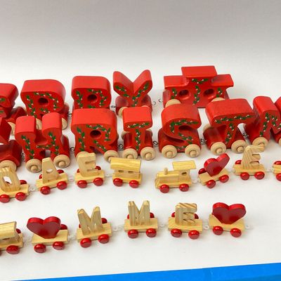 Vintage Wooden Alphabet Name & Christmas Train Set