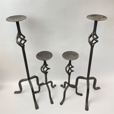 Wrought Iron Candlesticks with Spiral Cage Detail - Set of 4