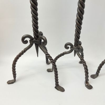 3305 Vintage Brutalist Wrought Iron Barley Twist Candlesticks - Set of 4