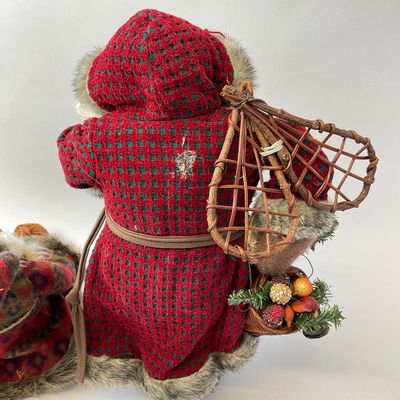 Vintage Rustic Santa and Elf Figures with Snowshoes and Lantern