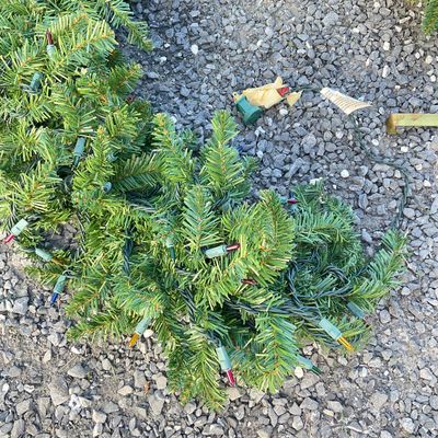Pre-Lit Artificial Christmas Garland, Wreath, and Hangers Set