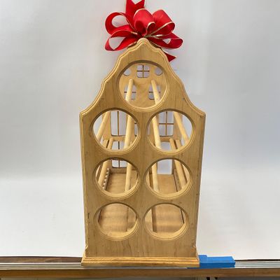 Vintage Wooden Dutch Canal House Wine Rack & Caddy