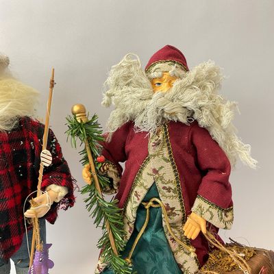 Vintage Handcrafted Santa Claus Figures - Fishing & Forest Themes
