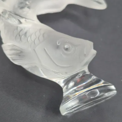 LOT 22U: Vintage Lalique Leaping Koi Fish Crystal Figurine