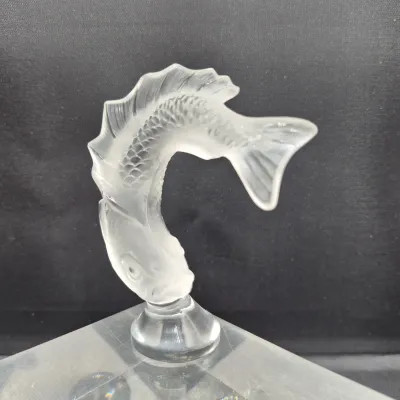 LOT 22U: Vintage Lalique Leaping Koi Fish Crystal Figurine