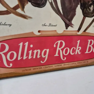 LOT 71U: Vintage Rolling Rock Beer Sign with Racehorses
