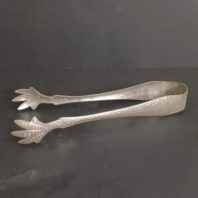 LOT 231: Vintage Crystal Pitcher with Metal Bird Claw Ice Tongs & Glass Ladles