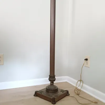 LOT 191: Vintage Metal Torchiere with Glass Shade