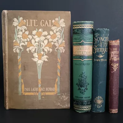 LOT 207: Collection of Antique Books: Li"l" Gal by Paul L Dunbar, The Castle & The Cottage by E. Perring, Songs of Sierra...