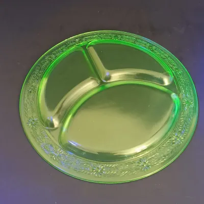 LOT 273: Uranium Glass Daisy Print Divided Plates