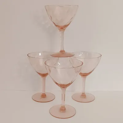 LOT 213: Pink Depression Glass Stemmed Glasses, Dish and Glass