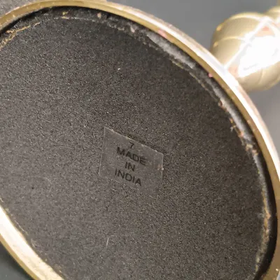 LOT 238: Etched Brass Pot with Brass Bombay Card Holder, EPNS Ware Brass Mini Goblets with Tray & Brass Candlestick Holders