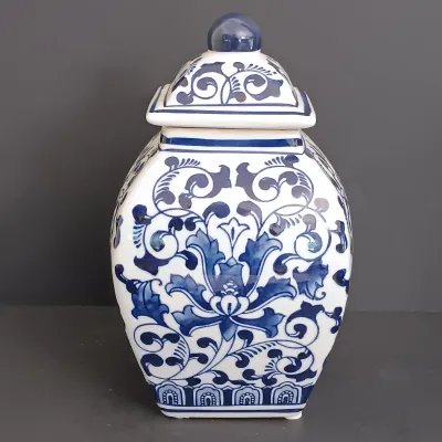 LOT 230: Bombay Blue and White Ceramic Canisters & Tealight