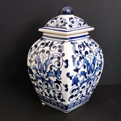 LOT 230: Bombay Blue and White Ceramic Canisters & Tealight
