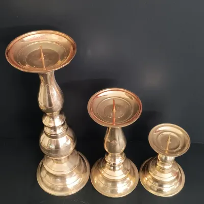 LOT 235: Etched Brass Aftaba Ewer with Brass Candle Holders