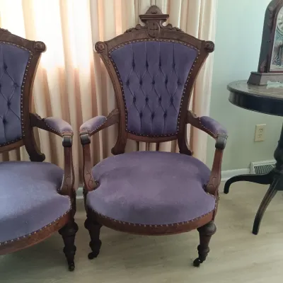 LOT 193: Pair of Victorian-Style Purple Velvet Upholstered Chairs