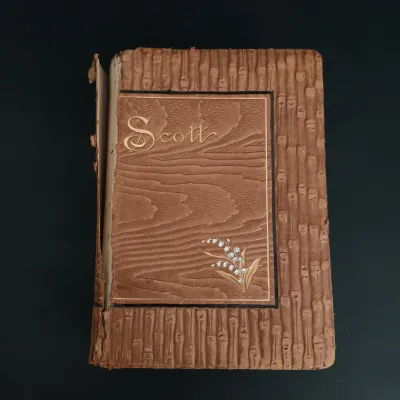 LOT 205: Sir Walter Scott Poetry with Bamboo Pattern Leather Cover, Classic Poems Circa 1908 & The Poems of Adelaide A Procter 1881