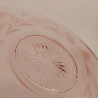 LOT 239: Pink Depression Glass Cake Plate, Bowl, Dish Lid & More