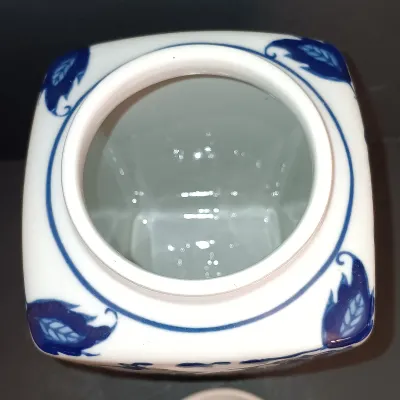 LOT 230: Bombay Blue and White Ceramic Canisters & Tealight