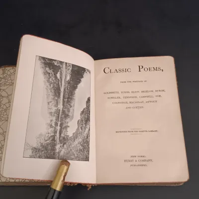 LOT 205: Sir Walter Scott Poetry with Bamboo Pattern Leather Cover, Classic Poems Circa 1908 & The Poems of Adelaide A Procter 1881