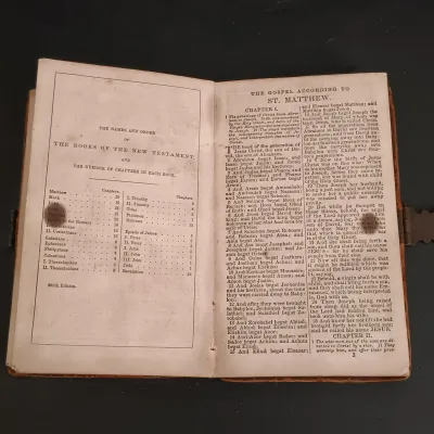 LOT 204: Latched New Testament 1863 with The Marriage Memento 1852 & Peep of Day 1877