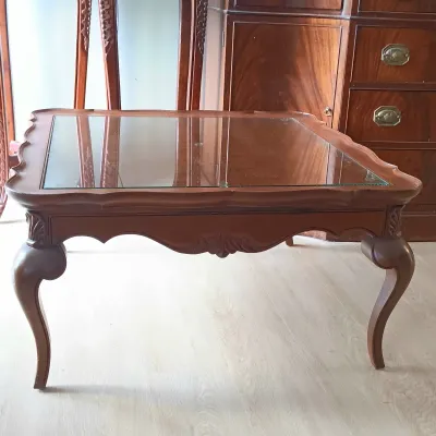 LOT 217: Vintage Imperial Furniture Co. Glass-Top Mahogany Coffee Table