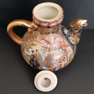 LOT 222: Royal Satsuma Hand-Painted Pheasant Teapot