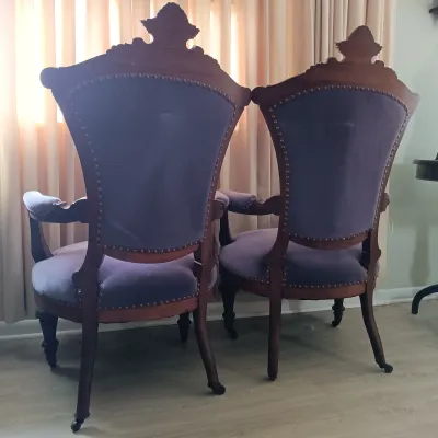 LOT 193: Pair of Victorian-Style Purple Velvet Upholstered Chairs