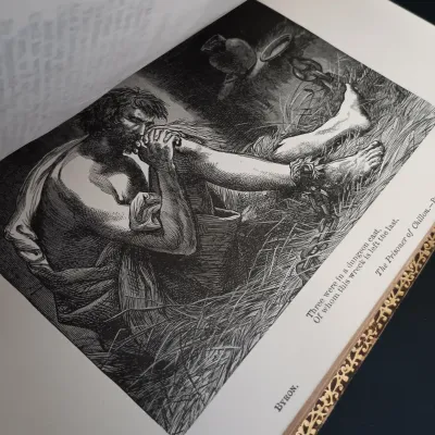 LOT 206: Leatherbound Bronte's Poems, Mini Leatherbound Christmas Carol, Longfellow's Prose Works 1866 and Whittier's...