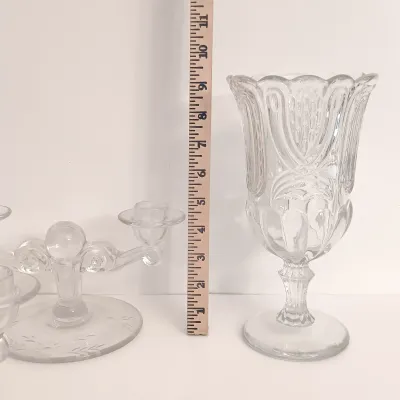 LOT 137: Vintage Footed Celery Vase & Double Arm Candelabra
