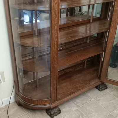LOT 144: Antique Ornate/Carved Oak Curved Curio Cabinet