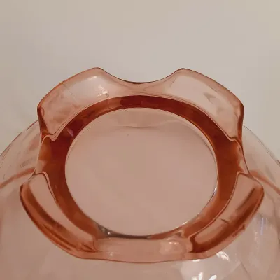 LOT 239: Pink Depression Glass Cake Plate, Bowl, Dish Lid & More
