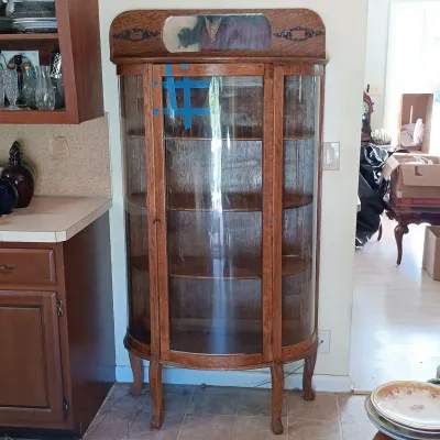 LOT 229: Antique Curved Glass Curio Cabinet