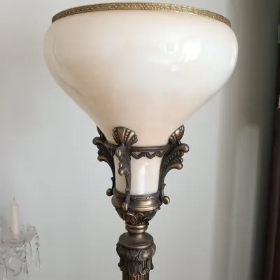 LOT 191: Vintage Metal Torchiere with Glass Shade