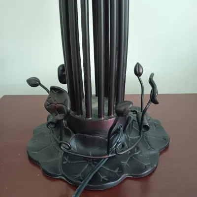 LOT 195: Meyda-Style Lily Pad Lamp with Pink Tulip Shades
