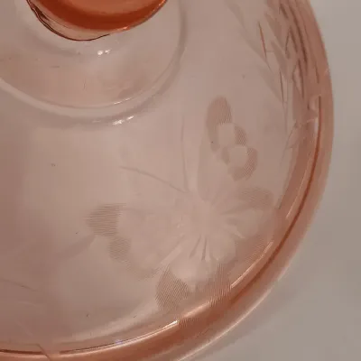 LOT 239: Pink Depression Glass Cake Plate, Bowl, Dish Lid & More