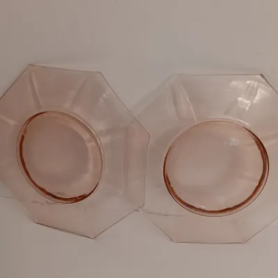 LOT 214: Pink Depression Glass Plates, Cups, Bowls and More