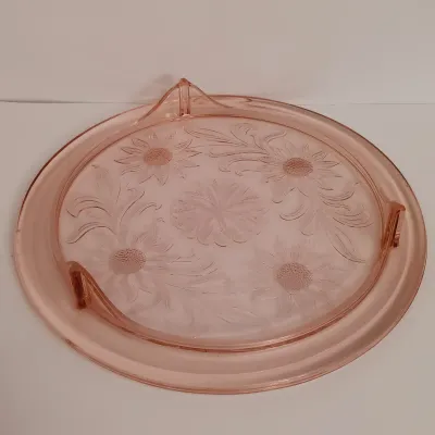 LOT 239: Pink Depression Glass Cake Plate, Bowl, Dish Lid & More