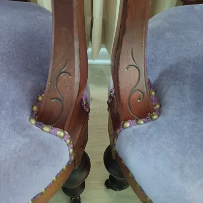 LOT 193: Pair of Victorian-Style Purple Velvet Upholstered Chairs