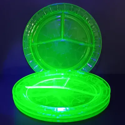 LOT 200: Uranium Glass Cameo Ballerina Pattern Divided Plates