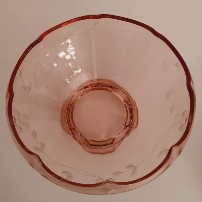 LOT 239: Pink Depression Glass Cake Plate, Bowl, Dish Lid & More