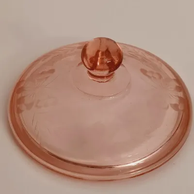 LOT 239: Pink Depression Glass Cake Plate, Bowl, Dish Lid & More