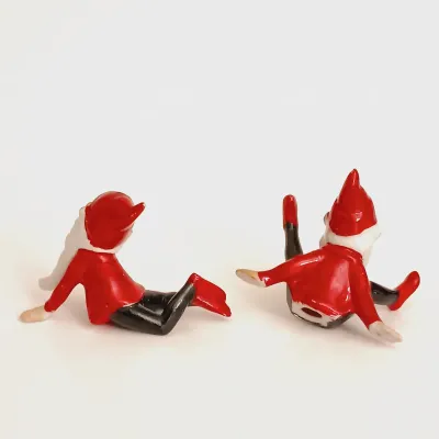 LOT 241: German-Style Elf Figurines, Choir Boy Mini Candlestick Holder, Green Glass Tray & More