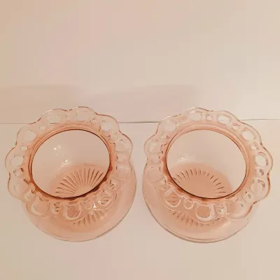 LOT 240: Pink Depression Glass Open Lace Border Glassware