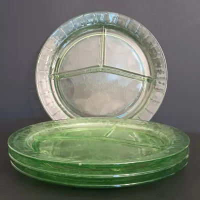 LOT 200: Uranium Glass Cameo Ballerina Pattern Divided Plates