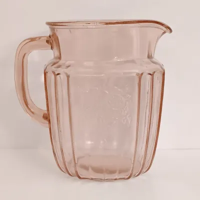 LOT 216: Collection of Pink Depression Glass - Pitcher, Juicer, Creamer and Sugar Bowl