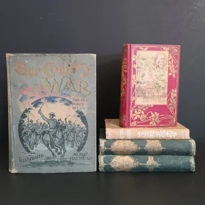 LOT 208: Antique Book Lot featuring 'Our Country in War' (1898), Benjamin Franklin & Others