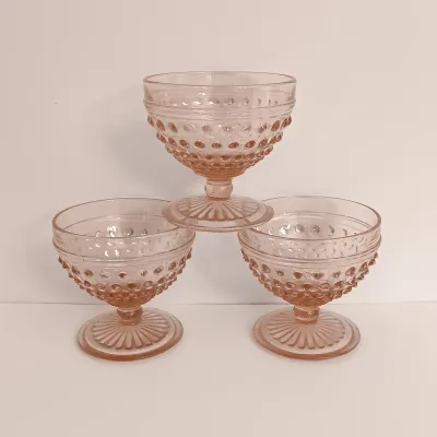 LOT 215: Collection of Pink Depression Glass - Hobnail Glasses and Scalloped Dishes